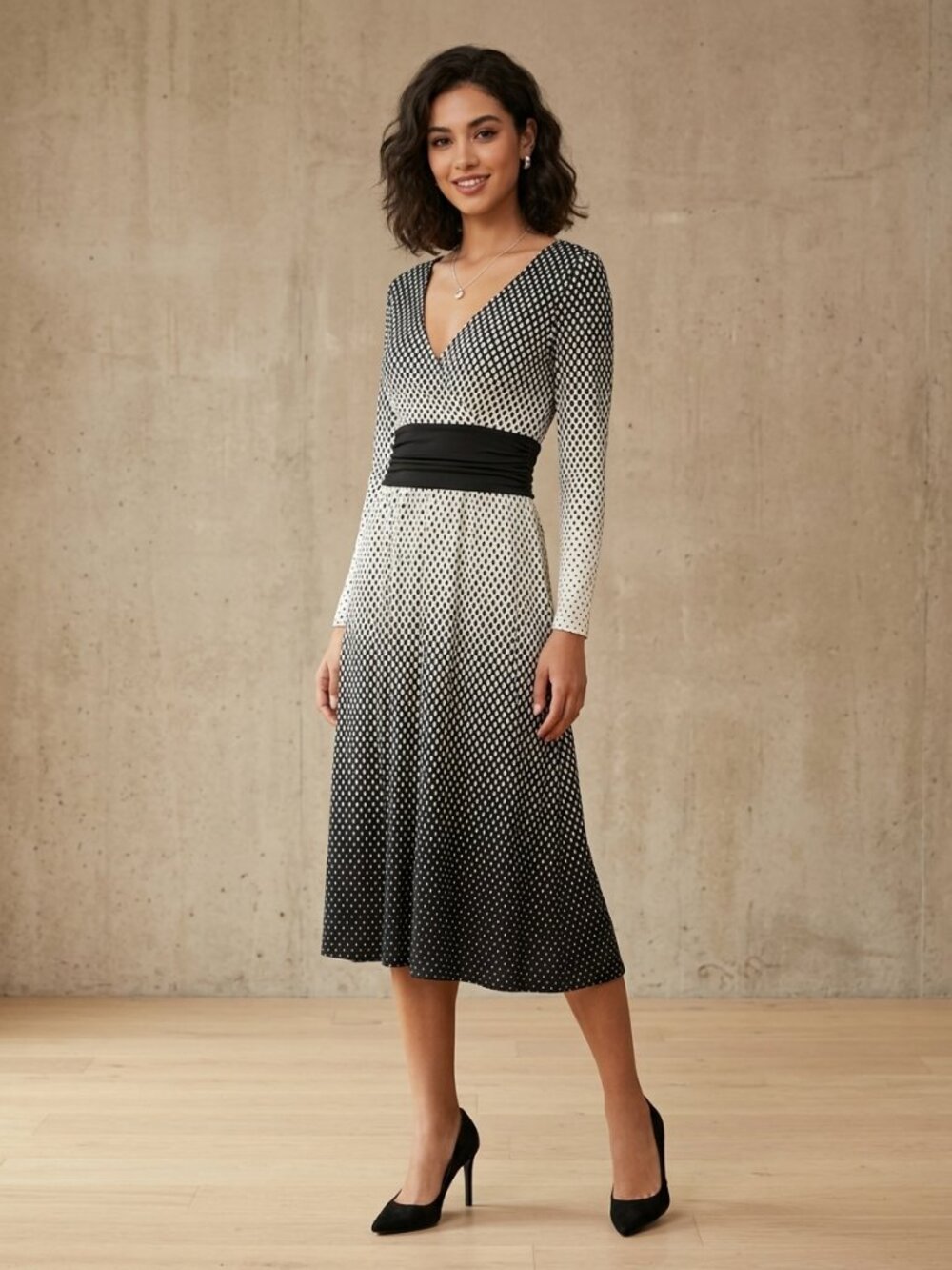 Maggy London Size 2P (2 Petite) V-Neck A-line Dotted Dress